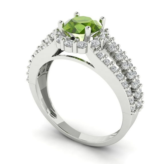 1.76ct round cut green natural peridot 14k white gold halo Bridal Wedding Engagement Promise Anniversary Ring for Women size 5.75