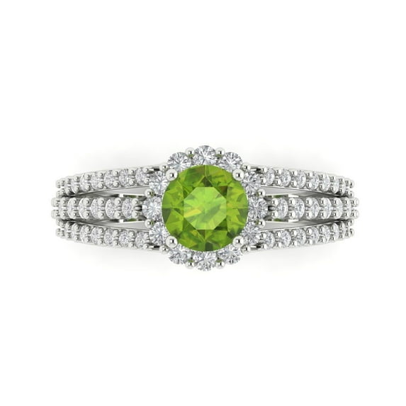 Clara Pucci 14K White Gold Solid Gold Peridot Halo Anniversary Ring for Women - 1.83 cttw Round Cut