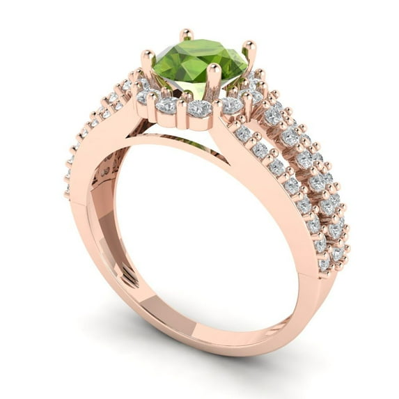 1.76ct round cut green natural peridot 18k rose gold halo Bridal Wedding Engagement Promise Anniversary Ring for Women size 10.75
