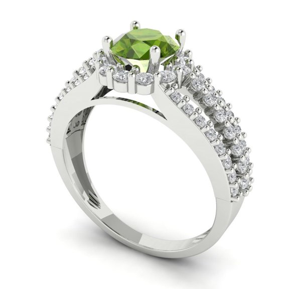 1.76ct round cut green natural peridot 18k white gold halo Bridal Wedding Engagement Promise Anniversary Ring for Women size 4