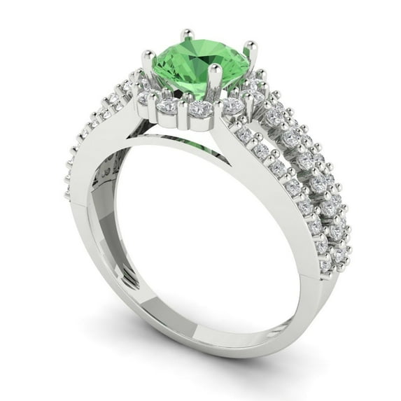 1.76ct round cut green Zircon 18k white gold halo Bridal Wedding Engagement Promise Anniversary Ring for Women size 5.5