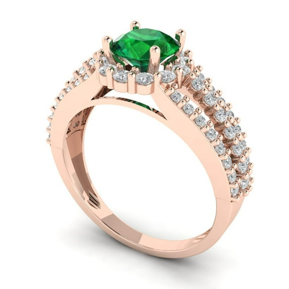 1.76ct round cut green emerald 14k rose gold halo Bridal Wedding Engagement Promise Anniversary Ring for Women size 8.25