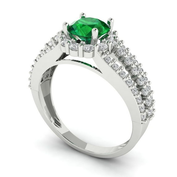 1.76ct round cut green emerald 18k white gold halo Bridal Wedding Engagement Promise Anniversary Ring for Women size 7.75
