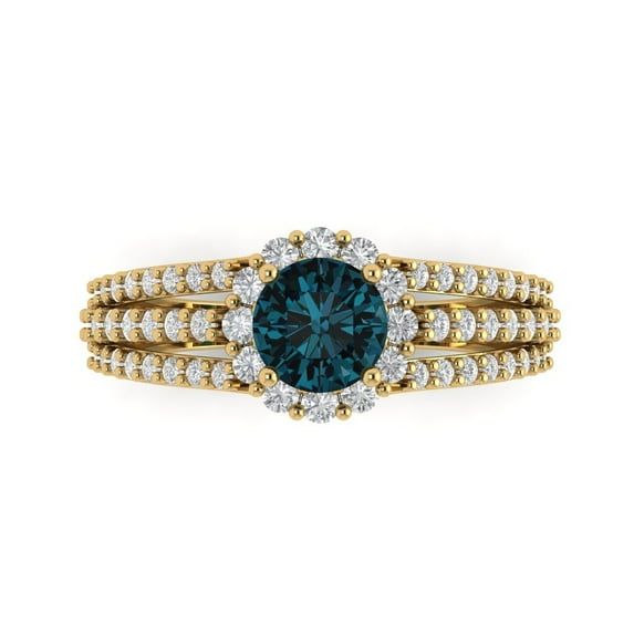 Clara Pucci 14K Yellow Gold Solid Gold LondonBlueTopaz Halo Anniversary Ring for Women - 1.83 cttw Round Cut