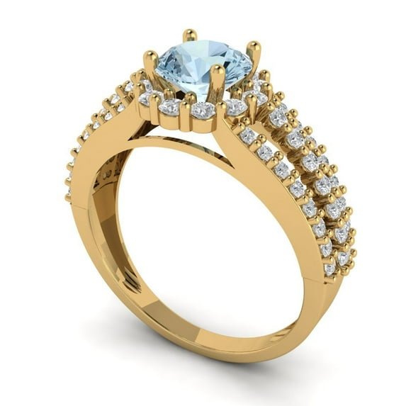 1.76ct round cut natural sky blue topaz 14k yellow gold halo Bridal Wedding Engagement Promise Anniversary Ring for Women size 9.75