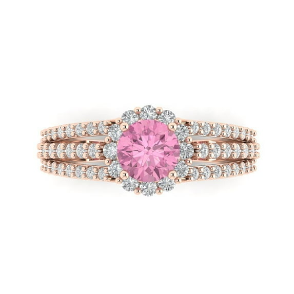 Clara Pucci 14K Rose Gold Solid Gold Pink Halo Anniversary Ring for Women - 1.83 cttw Round Cut