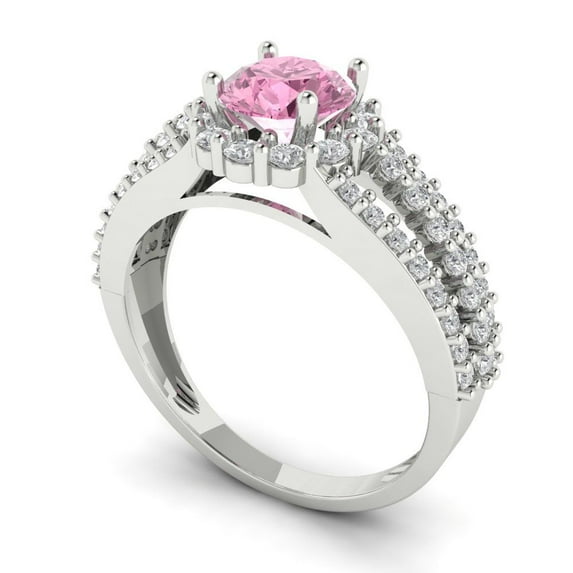 1.76ct round cut pink Zircon 14k white gold halo Bridal Wedding Engagement Promise Anniversary Ring for Women size 9.75