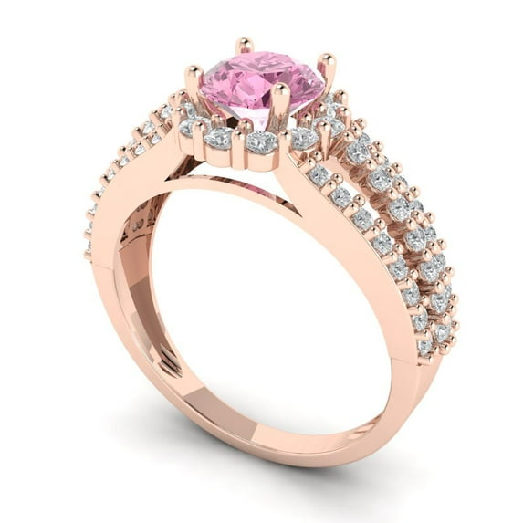 1.76ct round cut pink Zircon 18k rose gold halo Bridal Wedding Engagement Promise Anniversary Ring for Women size 10