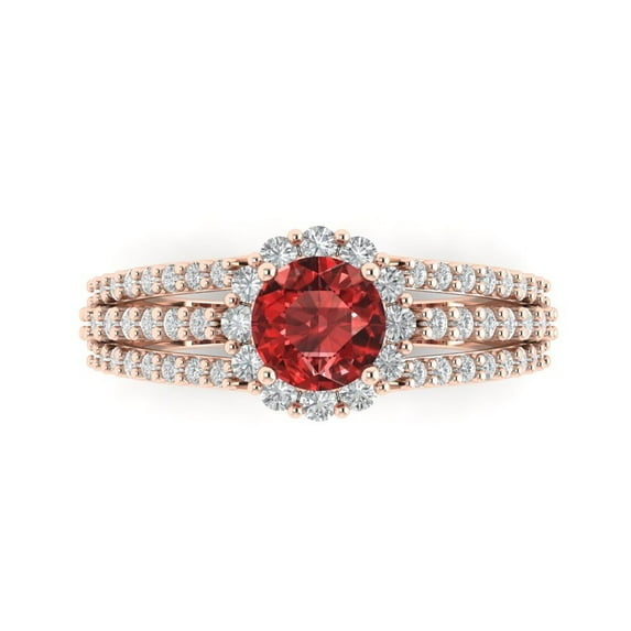 Clara Pucci 14K Rose Gold Solid Gold Garnet Halo Anniversary Ring for Women - 1.83 cttw Round Cut
