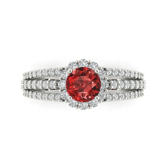 Clara Pucci 14K White Gold Solid Gold Garnet Halo Anniversary Ring for Women - 1.83 cttw Round Cut
