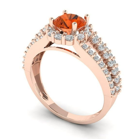 1.76ct round cut red Zircon 14k rose gold halo Bridal Wedding Engagement Promise Anniversary Ring for Women size 5.25