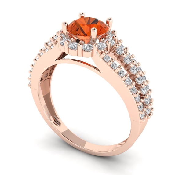 1.76ct round cut red Zircon 14k rose gold halo Bridal Wedding Engagement Promise Anniversary Ring for Women size 5.75
