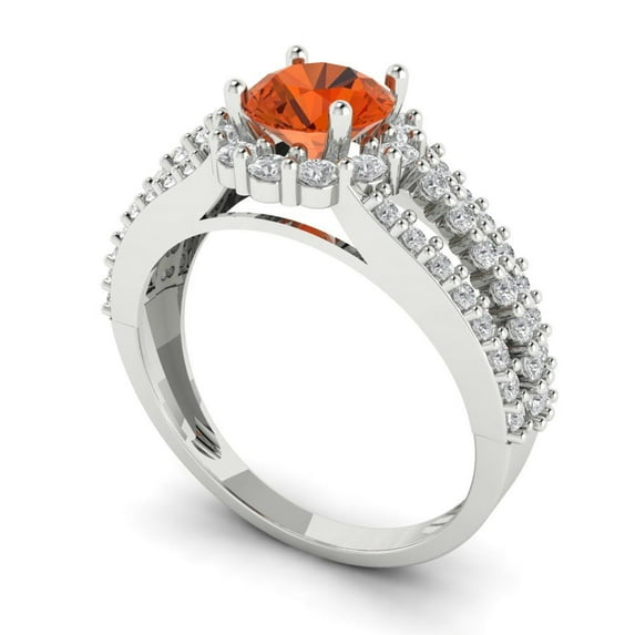 1.76ct round cut red Zircon 18k white gold halo Bridal Wedding Engagement Promise Anniversary Ring for Women size 7.5