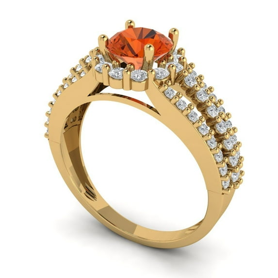 1.76ct round cut red Zircon 18k yellow gold halo Bridal Wedding Engagement Promise Anniversary Ring for Women size 4.25