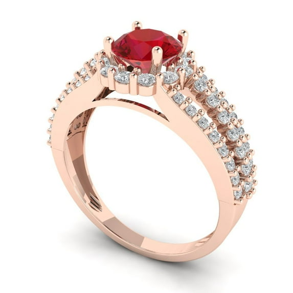 1.76ct round cut red ruby 18k rose gold halo Bridal Wedding Engagement Promise Anniversary Ring for Women size 4