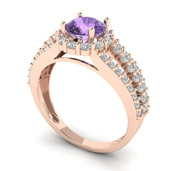 1.76ct round cut alexandrite 18k rose gold halo Bridal Wedding Engagement Promise Anniversary Ring for Women size 10.75