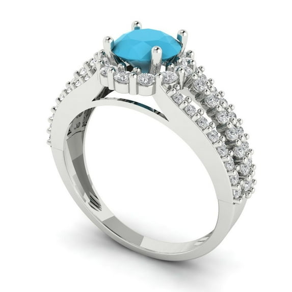 1.76ct round cut turquoise 14k white gold halo Bridal Wedding Engagement Promise Anniversary Ring for Women size 5.25