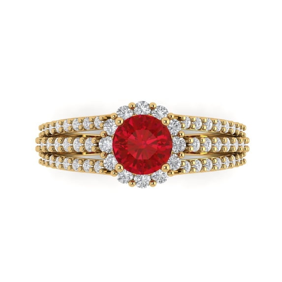 Clara Pucci 14K Yellow Gold Solid Gold Tourmaline Halo Anniversary Ring for Women - 1.83 cttw Round Cut