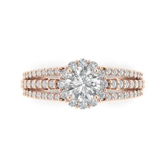 Clara Pucci 14K Rose Gold Solid Gold WhiteSapphire Halo Anniversary Ring for Women - 1.83 cttw Round Cut