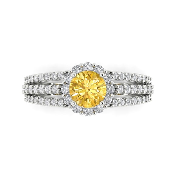 Clara Pucci 14K White Gold Solid Gold Yellow Halo Anniversary Ring for Women - 1.83 cttw Round Cut