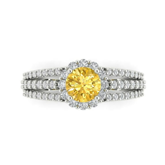 Clara Pucci 14K White Gold Solid Gold Yellow Halo Anniversary Ring for Women - 1.83 cttw Round Cut