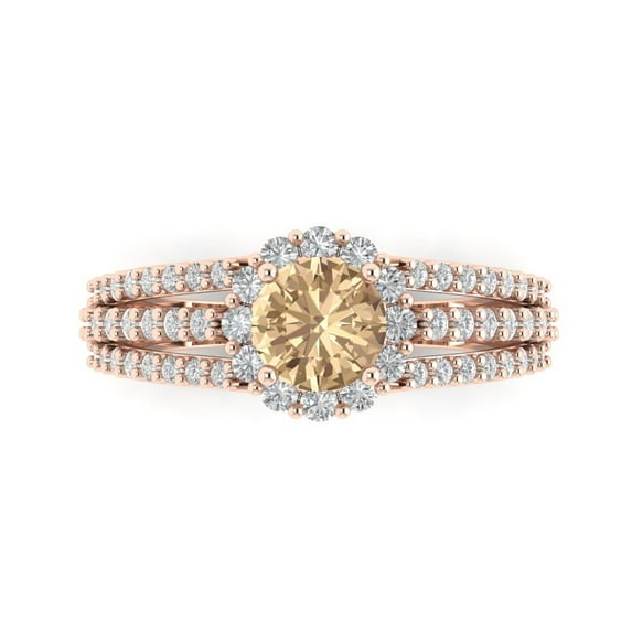 Clara Pucci 14K Rose Gold Solid Gold YellowMoissanite Halo Anniversary Ring for Women - 1.83 cttw Round Cut