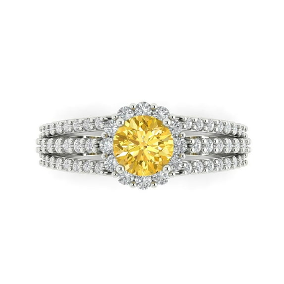 Clara Pucci 14K White Gold Solid Gold Citrine Halo Anniversary Ring for Women - 1.83 cttw Round Cut