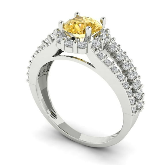 1.76ct round cut yellow natural citrine 18k white gold halo Bridal Wedding Engagement Promise Anniversary Ring for Women size 8.25