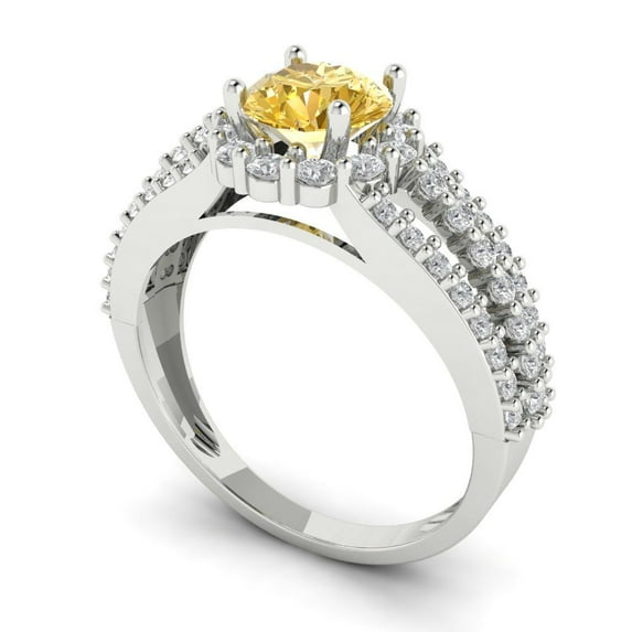 1.76ct round cut yellow Zircon 14k white gold halo Bridal Wedding Engagement Promise Anniversary Ring for Women size 7.25
