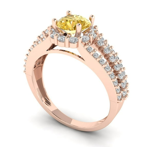 1.76ct round cut yellow Zircon 18k rose gold halo Bridal Wedding Engagement Promise Anniversary Ring for Women size 10.75