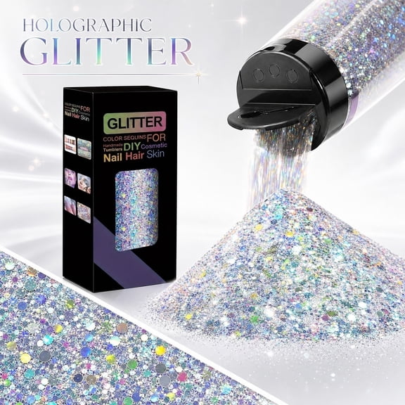 1.76oz Holographic PET Mixed Flakes Set, Iridescent Chunky Sequins & Thin Slices Kit For Nail Art Face Eye Makeup Resin Tumbler Slime Halloween Christmas DIY Craft Decor,B