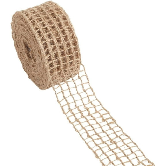 1.77 Inch 10 Yards Mesh Burlap Wired Open Weave Netting Trim Fishnet Rustic Christmas Natural Color Jute Net Lace Country Style Ribbon for Gift Wrapping Holiday Party Decor DIY Craft Supply