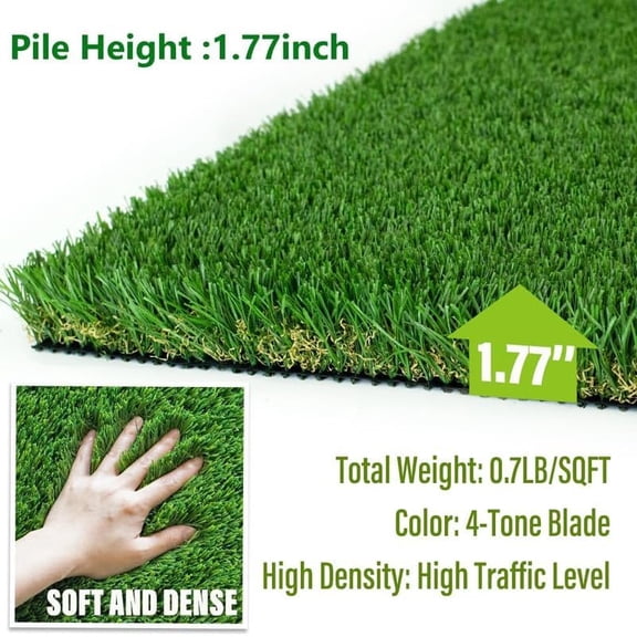 1.77 Inch Ultra Thick Artificial Grass Turf 3FTX5FT, PU Backing Luxurious Synthetic Grass, Indoor/Outdoor Garden Landscape Fake Faux Grass Rug Mat