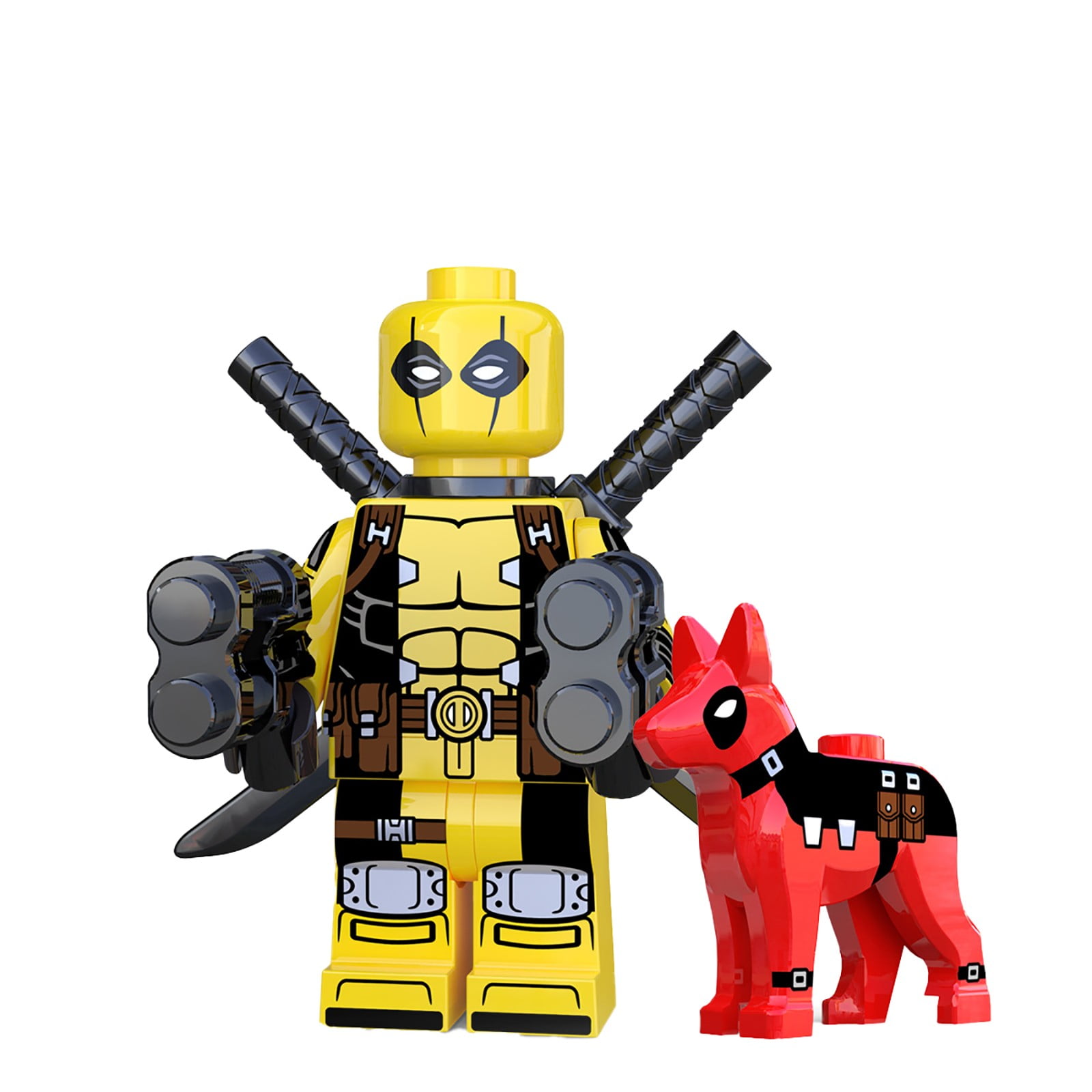 1.77Inch Xmen Toys Deadpool W/Dog Kawaii Mini Toy X-Men Series Super-hero Comic Book Character Movie Red \u0026 Yellow Building Blocks,Christmas Decor