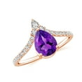 thumbnail image 1 of 1.78 CT Amethyst Moissanite Tiara Dainty Engagement Ring in Sterling Silver/ Rose Gold Plated Pear Shaped Curved Wedding Band Ring February Birthstone, Birthday, Anniversary Jewelry, Ring Size 9, 1 of 8