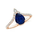 thumbnail image 1 of 1.78 CT Blue Sapphire Moissanite Tiara Dainty Engagement Ring in Sterling Silver/ Rose Gold Plated Pear Shaped Curved Wedding Band Ring September Birthstone Jewelry, Ring Size 8, 1 of 8