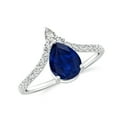 thumbnail image 1 of 1.78 CT Blue Sapphire Moissanite Tiara Dainty Engagement Ring in Sterling Silver/ White Gold Plated Pear Shaped Curved Wedding Band Ring September Birthstone Jewelry, Ring Size 8, 1 of 8