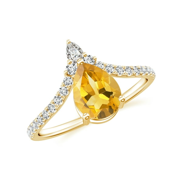 1.78 CT Citrine Moissanite Tiara Dainty Engagement Ring in Sterling Silver/ Yellow Gold Plated Pear Shaped Curved Wedding Band Ring November Birthstone, Birthday, Anniversary Jewelry, Ring Size 10