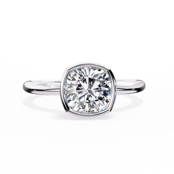 1.78 CT Cushion Lab Grown Diamond Bezel Set Engagement Ring, Single Diamond Wedding Ring, 18k White Gold Engagement Promise Ring For Women