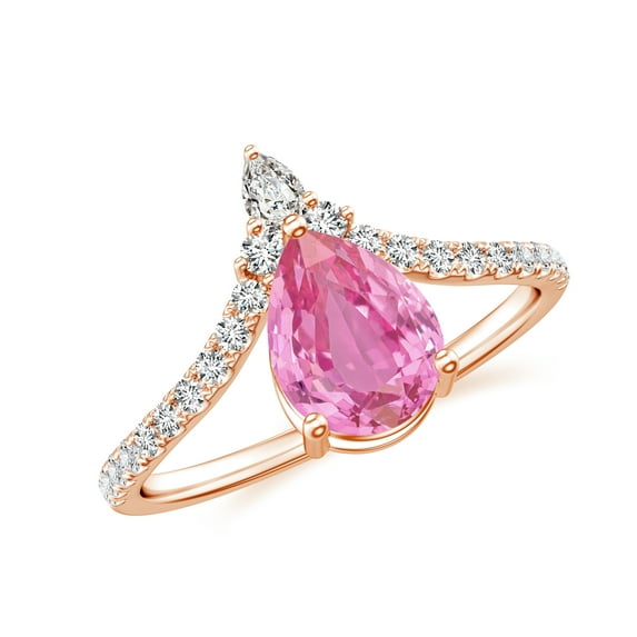 1.78 CT Pink Sapphire Moissanite Tiara Dainty Engagement Ring in Sterling Silver/ Rose Gold Plated Pear Shaped Curved Wedding Band Ring September Birthstone Jewelry, Ring Size 8