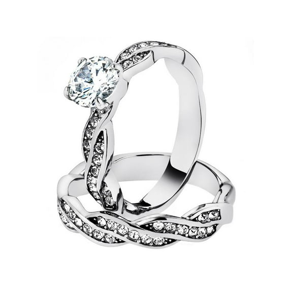 1.78 Ct Round Cut Cz Stainless Steel Twisted Wedding Ring Band Set Women's Size 6
