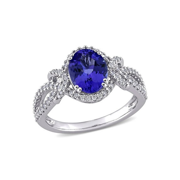 1.79 Carat (Ctw) Oval Tanzanite Ring in 14K White Gold with Diamonds