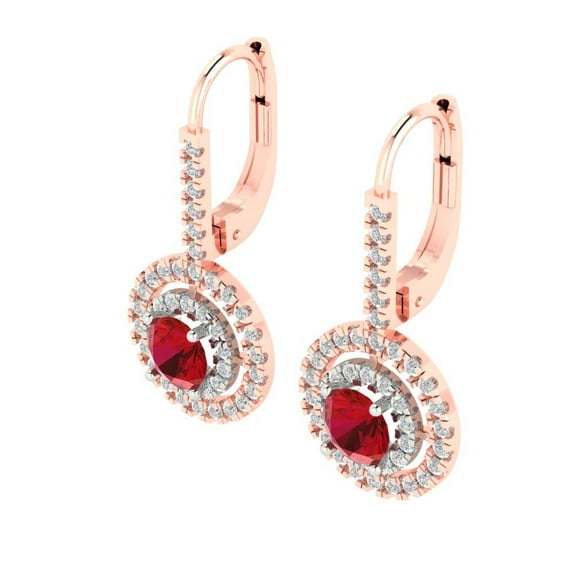1.79 Ct Round Cut Halo Drop Dangle Pink Tourmaline 14K White Rose Solid Solid Gold Everyday Dainty Earrings Lever Back