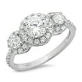 thumbnail image 1 of 1.79 ct Brilliant Round Cut Real Genuine Natural Diamond VS1-VS2 I-J 18K White Gold Halo Three-Stone Promise Wedding Statement Engagement Designer Ring W/ Crystal side stones size 5, 1 of 7