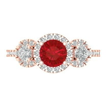 Three-Stone Engagement Ring for Women - 1.46ct Simulated Ruby in 18K Rose Gold Promise Ring