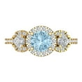 thumbnail image 1 of Three-Stone Engagement Ring for Women - 1.46ct Natural Aquamarine in 14K Yellow Gold Promise Ring, 1 of 6