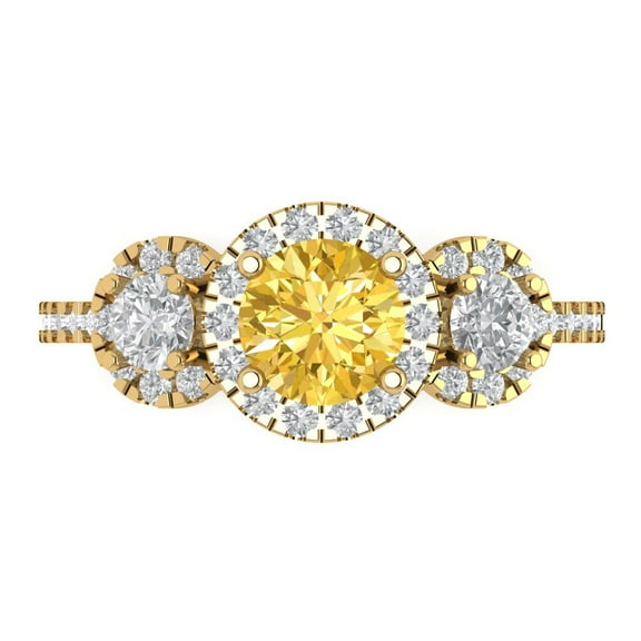 Three-Stone Engagement Ring for Women - 1.46ct Natural Citrine in 14K Yellow Gold Promise Ring