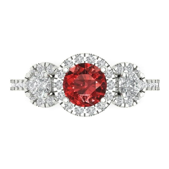 Three-Stone Engagement Ring for Women - 1.46ct Natural Garnet in 14K White Gold Promise Ring