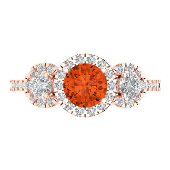 Three-Stone Engagement Ring for Women - 1.46ct Simulated Red Diamond in 14K Rose Gold Promise Ring