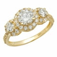 thumbnail image 1 of 1.79 ct Round Cut Genuine Cultured Diamond VS1-VS2 I-J 14K Yellow Gold Three-Stone Promise Wedding Statement Engagement Designer Ring W/ Crystal side stones size 4, 1 of 6